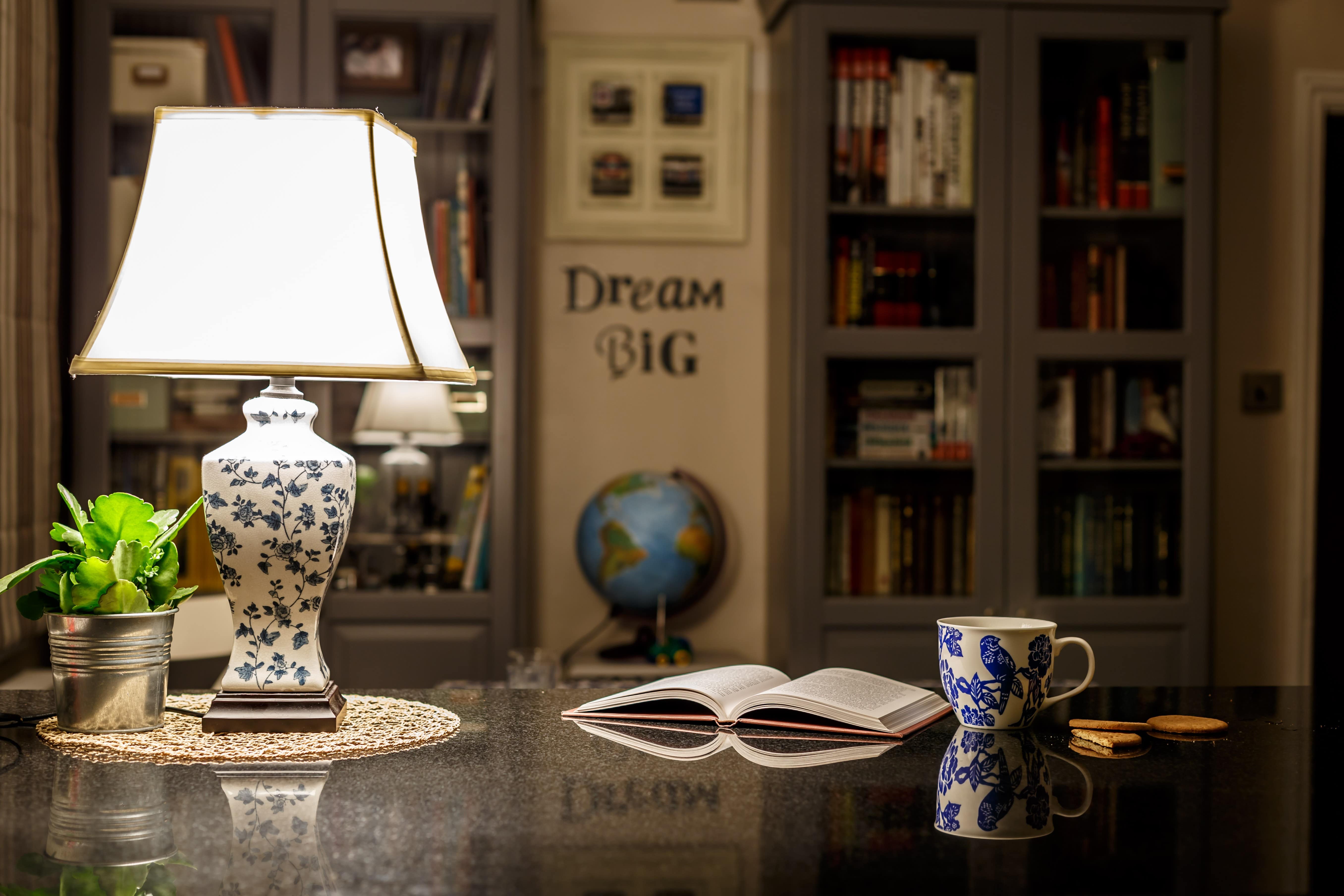 Lamp, Book and Coffee Cup